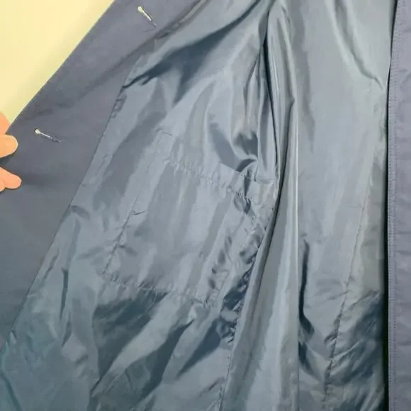 Navy Blue Vintage 70s 80s Trench Coat Horn Button Style Belted Classic Medium - Picture 15 of 15